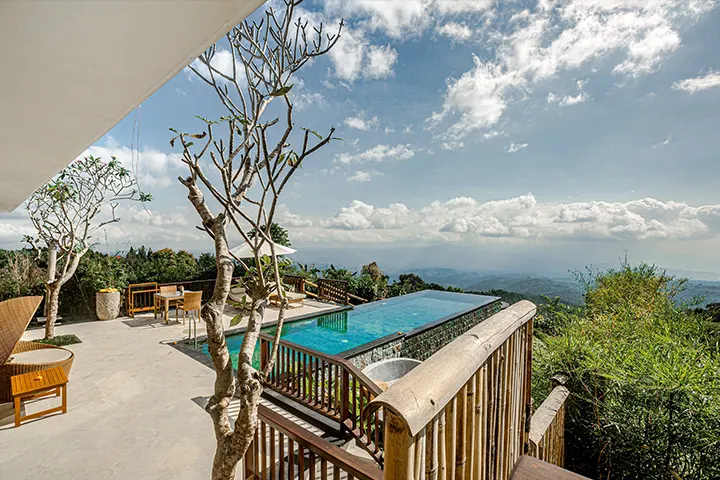 The Istana Negara private heated pool with mountain and sea views