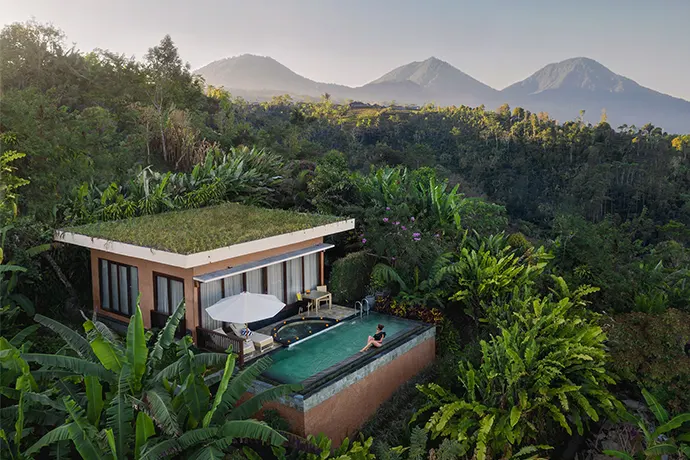 A one-bedroom pool villa with a private pool and jacuzzi